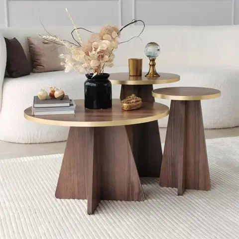 Sady stolíkov Súprava konferenčných stolíkov Mushroom 2 - Gold, Walnut