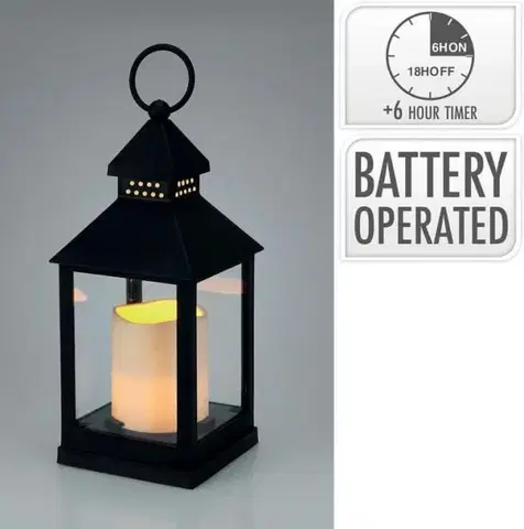 Svietniky Kinekus Lampáš svietnik s LED sviečkou 23 cm s časovačom čierny