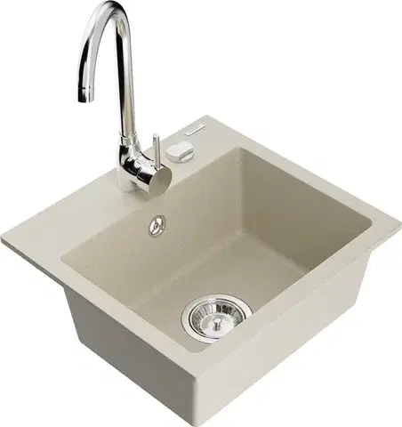 Kuchynské drezy MEXEN/S MEXEN/S - Milo granitový drez vrátane batérie Telma, béžová 6505-69-670200-00