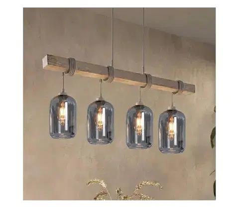 Svietidlá BRILAGI - Závesné svietidlo na kábli WOOD GLASS 4xE27/60W/230V borovica/šedá/dymovo šedá EG49927A+4xNSTK7757