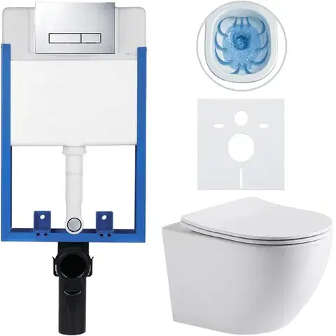 Záchody CERANO - Kompletný podomietkový WC set Profi/Cesso - biela lesklá - WC tlačidlo Slim, chróm - na zamurovanie - 49x36 CER-8050BD17