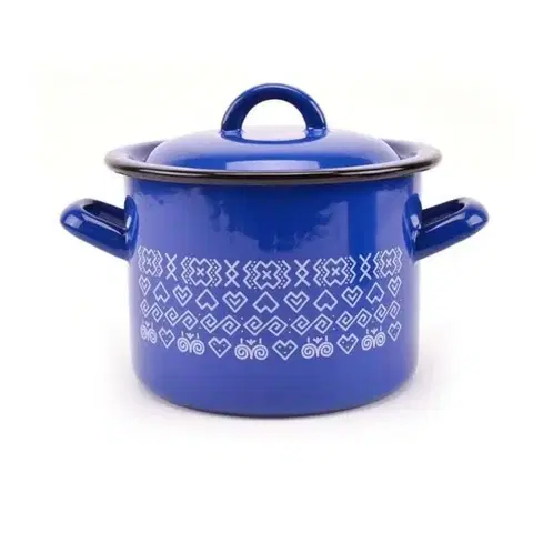 Hrnce Kinekus Hrniec smaltovaný s pokrievkou, 21cm / 6 L, dekor Čičmany