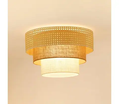 Svietidlá BRILAGI-Stropné svietidlo CEDAR LUNETA 1xE27/15W/230V pr. 45 ratan/hnedá/krémová 607926