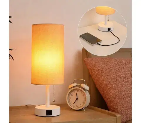 Lampy BRILAGI - Stolová lampa s USB portom TABLON 1xE27/25W/230V biela/béžová BG3667+BG3684