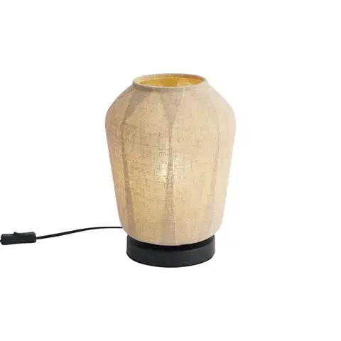 Stolné lampy Japandi stolná lampa čierna s béžovým ľanovým tienidlom 21,5 cm - Nami