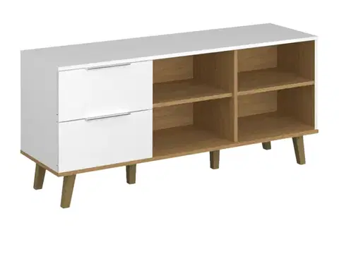 Komody KONDELA Nepu 2S/134 komoda biela / dub kamenný