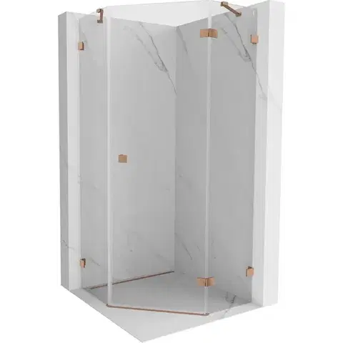 Sprchovacie kúty MEXEN/S - Lunar sprchovací kút päťboký krídlový pravá 80 x 80, transparent, meď kartáčovaná 831-080P-080L-65-00-P