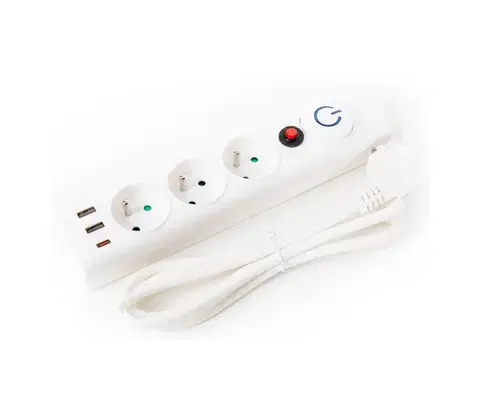 Predlžovacie káble  Predlžovací kábel 3Z Typ E + 2xUSB-A + 1xUSB-C, 1,5 m s vypínačom FL3F15WUSB