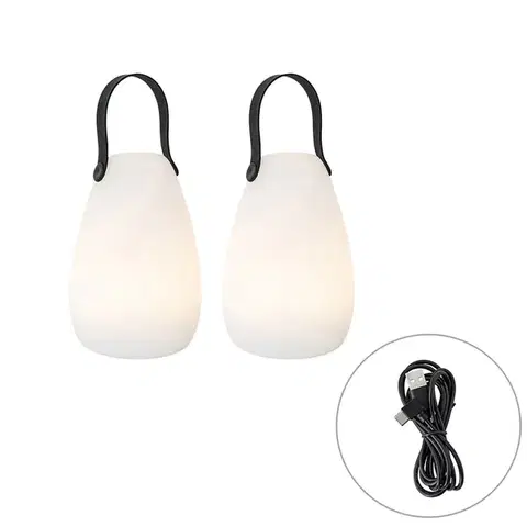 Lampy Sada 2 stolových lamp bielych RGBW nabíjateľných IP54 - Pion
