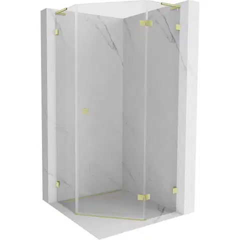 Sprchovacie kúty MEXEN/S - Lunar L sprchový kút päťboký krídlový pravá 90 x 90, transparent, zlato kartáčovaná 831L-090P-090L-55-00-P