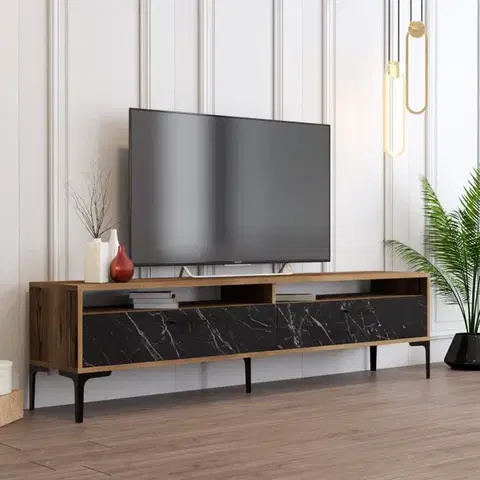 TV stolíky TV stolík Istanbul 2 - Walnut Black Marble