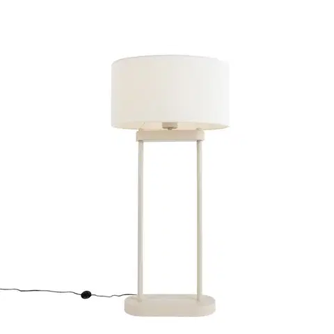 Stolné lampy Stojacia lampa béžová s oválnym bielym ľanovým tienidlom 35 cm - Thijmen