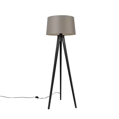 Stojace lampy Trojnožka čierna s tienidlom z ľanu taupe 45 cm - Tripod Classic
