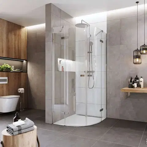 Sprchovacie kúty Mereo Sprchovací kút, Novea, štvrťkruh, R 550, pántový, 90x90 cm, chróm ALU, sklo Číre CK70101Z