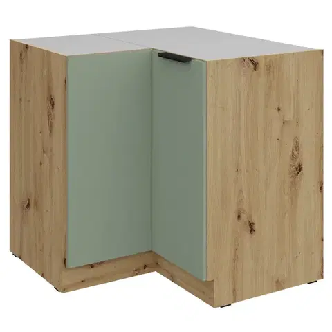 Kuchynské dolné skrinky KONDELA Arsany 90x90 DN 2F BB dolná rohová kuchynská skrinka aquamarine / dub artisan