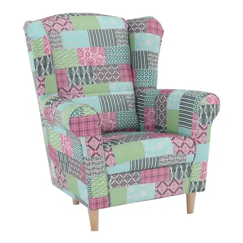 Kreslá KONDELA Charlot kreslo (ušiak) vzor patchwork M1