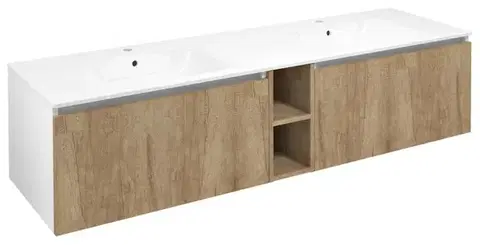 Kúpeľňový nábytok SAPHO - LOREA skrinka 160x46x51,5cm (70+20+70cm), dub alabama/biela matná LE070-2231-09