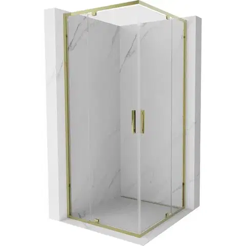 Sprchovacie kúty MEXEN - Exo štvorcový krídlový sprchovací kút 100 x 100, transparent, zlato 8110-100-100-50-00