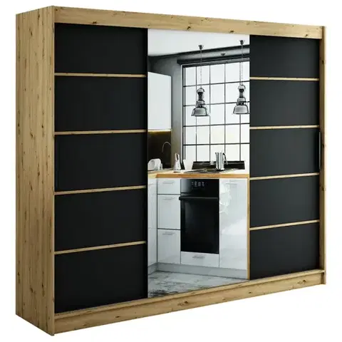 Šatníkové skrine Skriňa Halifax V2 250 Dub Artisan/čierna/Zrkadlo