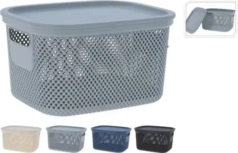 Úložné boxy Kinekus Košík úložný 6l s vekom, plastový, mix farieb
