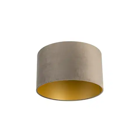 Tienidlo na lampu Zamatový tienidlo taupe 35/35/20 so zlatým vnútrom