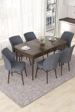Jedálenské sety Extendable Dining Table & Chairs Set (7 Pieces) Nef - Baroque, Fume
