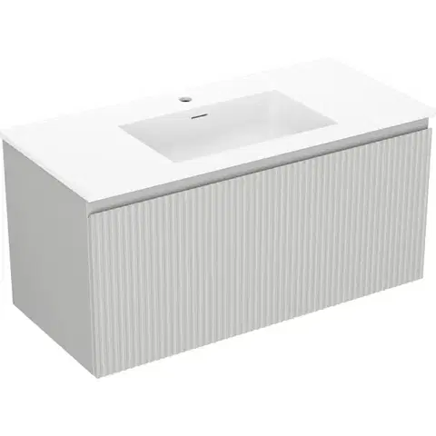 Kúpeľňový nábytok MEXEN/S - Rivel kúpeľňová skrinka 100 cm s umývadlom Otis, 1 šuplík, reliéf, šedá mat/biela mat 91A20-10047-1-BF62-W18M01