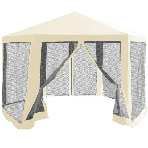 Záhradné altány KONDELA Ringe Typ 2 záhradný altánok 390x390 cm béžová / čierna