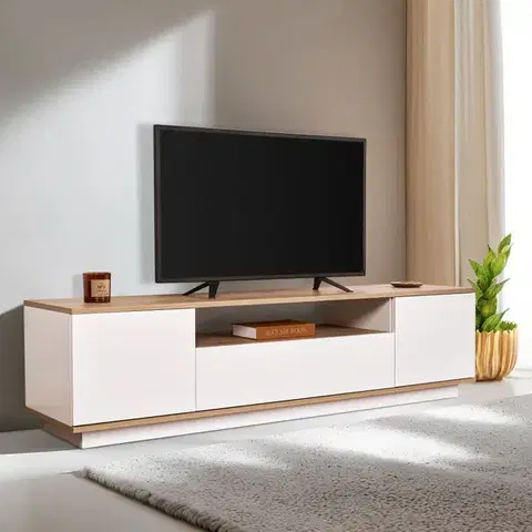 TV stolíky TV stolík Veramont - White, Cadiz Oak