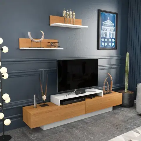 Obývacie steny TV skrinka / Obývacia stena Lusi - White, Teak
