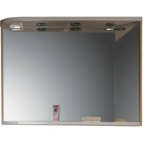 Kúpeľňové zrkadlá RAVAK - Praktik Zrkadlo s poličkou, integrovanými svetlami a zásuvkou M 780, 780 x 160 x 680 mm, zrkadlo pravé, breza / biela X000000161