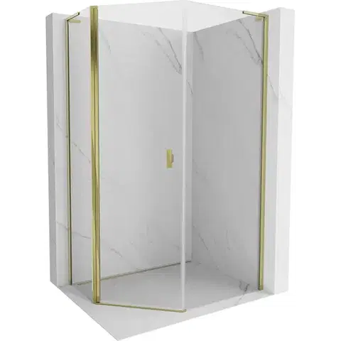 Sprchovacie kúty MEXEN/S - Mist Lsprchovací kút päťboký krídlový asymetrický 90 x 100, transparent, zlato 8A8L-090-100-50-00