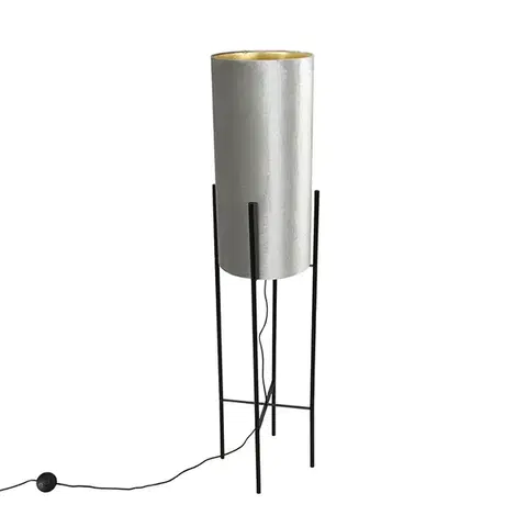 Stojace lampy Moderná stojaca lampa čierna s plyšovým sivým tienidlom - Rich