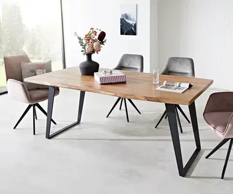 Jedálenské stoly DELIFE Jedálenský stôl Edge 180x90 XL akácia prírodná kov šikmý Live-Edge