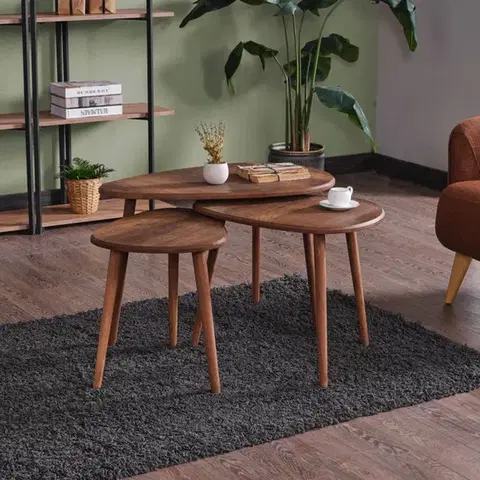 Konferenčné stolíky VIN set troch stolíkov, orech