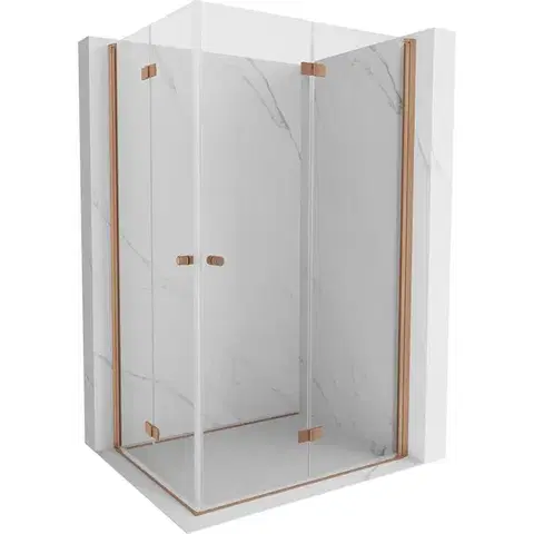 Sprchovacie kúty MEXEN/S - Mist-F Duo sprchovací kút skladacie dvere pravá 70 x 75, transparent, meď kartáčovaná 8A6-070L-075P-65-00