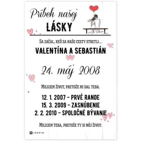 Obrazy s textom Obraz na stenu - Príbeh našej lásky srdiečka