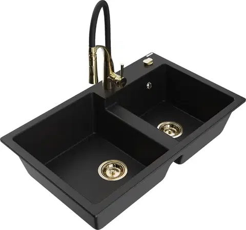 Kuchynské drezy MEXEN/S MEXEN/S - Tomas granitový drez 2-bowl vrátane batérie Aster, čierna 6516-77-73450-57-G