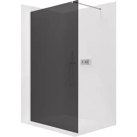 Sprchové dvere CERANO - Sprchová zástena Walk-in Onyx Cube Ľ/P - 8 mm - hranatá vzpera - chróm, grafitové sklo - 30x200 CER-8050BD71924