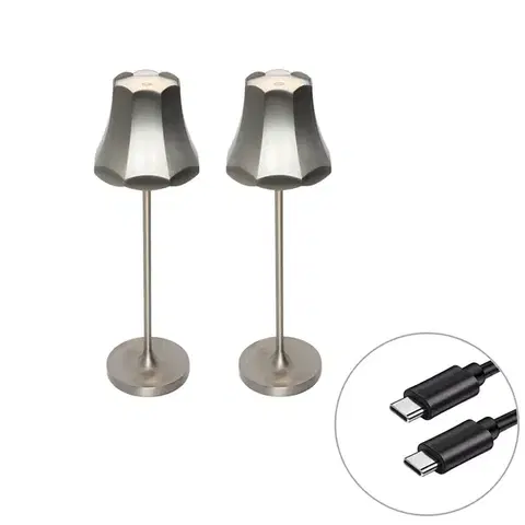Lampy Sada 2 retro stolových lámp Gunmetal nabíjateľných IP44 - Granny
