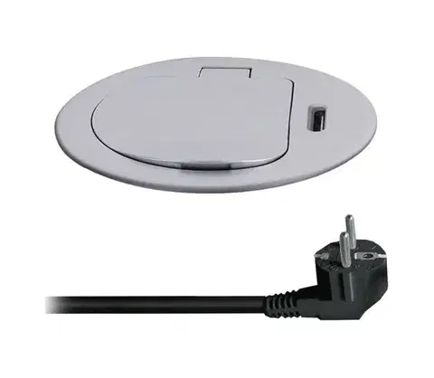 Predlžovacie káble  PP122C-PD20-Zásuvkový stĺpik na dosku stola 1x230V + USB-C PD strieborná PP122C-PD20