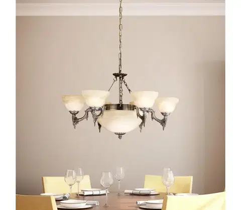 Svietidlá EGLO 85858 - Luster na reťazi MARBELLA 9xE14/60W alabastrové sklo 85858