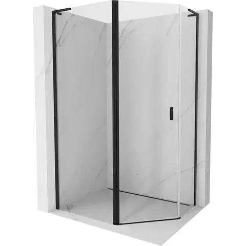Sprchovacie kúty MEXEN/S - Mist Lsprchovací kút päťboký krídlový asymetrický 100 x 80, transparent, čierna 8A8L-100-080-70-00