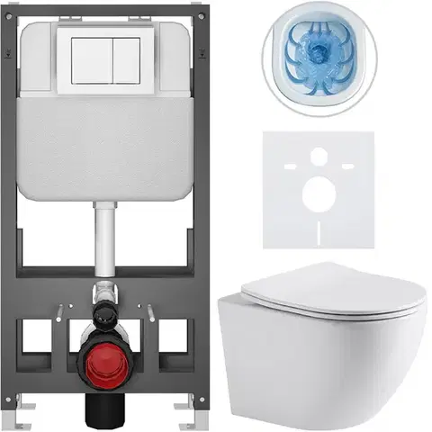 Záchody CERANO - Kompletný WC set Basic/Cesso - biela lesklá - WC tlačidlo Maxio/Biela - voľne stojaca - predstenová inštalácia - 49x36 CER-8050BD85942