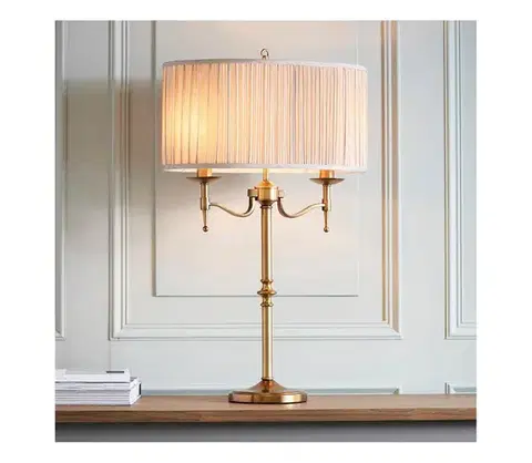 Lampy Endon 63648 - Stolná lampa STANFORD 2xE14/40W/230V mosadz/béžová 63648
