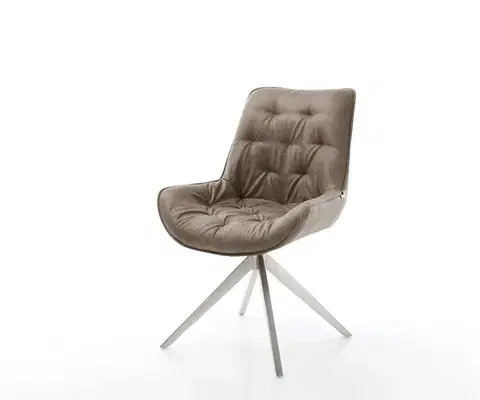 Jedálenské stoličky DELIFE Otočná jedálenská stolička Taimi-Flex mikrovlákno taupe vintage krížová podstava široká nerezová oceľ 360° otočná s hojdacou funkciou
