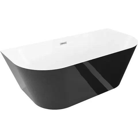 Vane MEXEN/S - Oval Slim voľne stojaca vaňa nástenná 170 x 80, biela/čierna, sifón a prepad chróm 52661708075-01