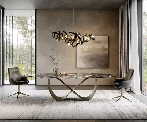 Jedálenské stoly DELIFE Jedálenský stôl Edge oválny 280x130 cm keramika Iris FMG Agatablack Infinity kov efektfinish titánová