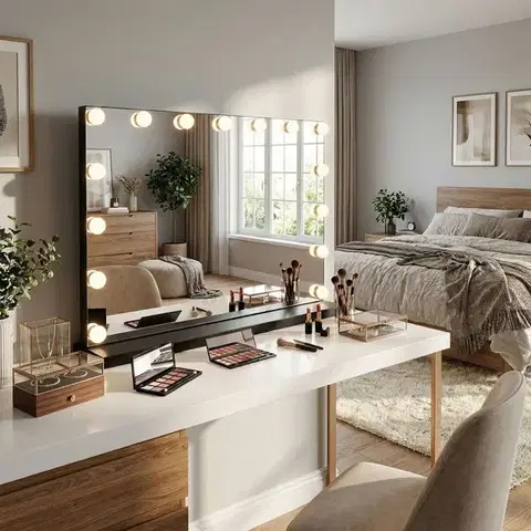 Kúpeľňové zrkadlá REA - Zrkadlo LED HOLLYWOOD Black 80x60 HOM-12014