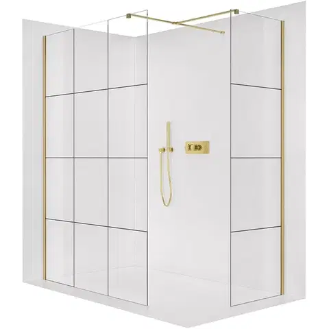 Sprchovacie kúty CERANO - Sprchová zástěna Walk-in Onyx T L/P - 8 mm - hranatá vzpěra - zlatá, industriální sklo - 120x90x200  CER-8050BD3809